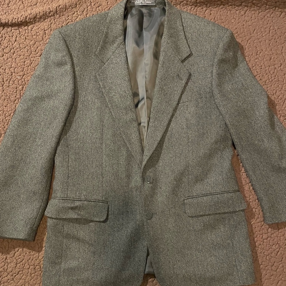 80’s Vintage Wool Cashmere Made in USA Herringbone Gray Blazer 40R